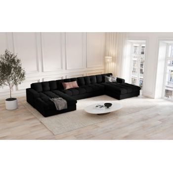 Coltar panoramic fix de 5 locuri tapitat cu Stofa Negru L294x160cm Justin Limited Edition