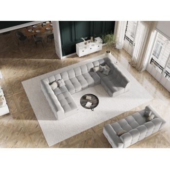 Coltar panoramic fix de 7 locuri tapitat cu Catifea Gri deschis cu orientare customizabila L332x231cm Kendal Limited Edition