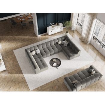 Coltar panoramic fix de 7 locuri tapitat cu Catifea Gri inchis cu orientare customizabila L332x231cm Kendal Limited Edition