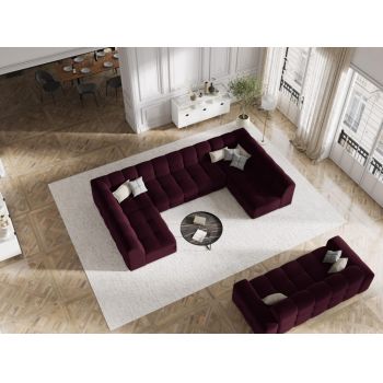 Coltar panoramic fix de 7 locuri tapitat cu Catifea Mov cu orientare customizabila L332x231cm Kendal Limited Edition