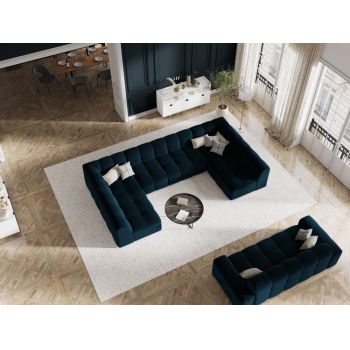 Coltar panoramic fix de 7 locuri tapitat cu Catifea Navy Blue cu orientare customizabila L332x231cm Kendal Limited Edition