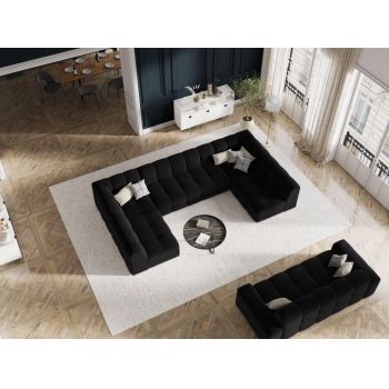 Coltar panoramic fix de 7 locuri tapitat cu Catifea Negru cu orientare customizabila L332x231cm Kendal Limited Edition