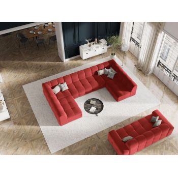 Coltar panoramic fix de 7 locuri tapitat cu Catifea Rosu cu orientare customizabila L332x231cm Kendal Limited Edition