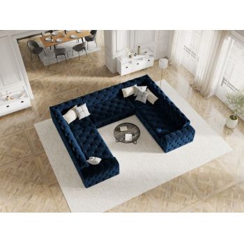 Coltar panoramic fix de 8 locuri tapitat cu Catifea Albastru royal L318cm Candice