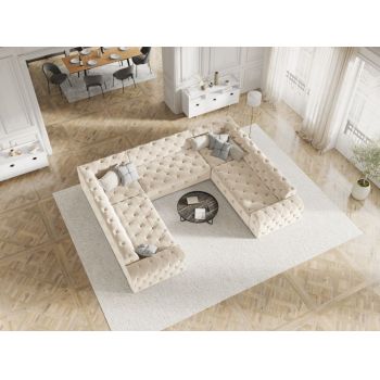 Coltar panoramic fix de 8 locuri tapitat cu Catifea Bej L318cm Candice
