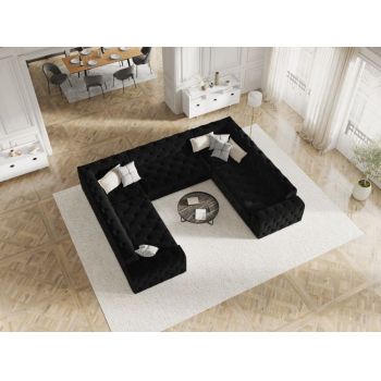 Coltar panoramic fix de 8 locuri tapitat cu Catifea Negru L318cm Candice