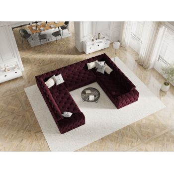 Coltar panoramic fix de 8 locuri tapitat cu Catifea Rosu Burgundy cu orientare reversibila L254cm Candice