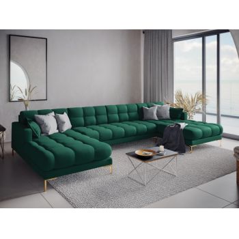 Coltar panoramic fix tapitata cu stofa Verde cu picioare customizabile L383x185cm Mamaia