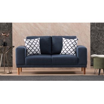 Canapea 2 locuri, Balcab Home, 825BLC1398, Lemn de fag, Albastru inchis