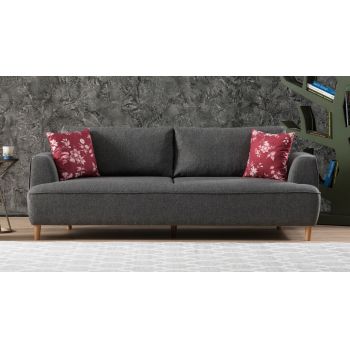 Canapea 3 locuri, Balcab Home, 825BLC1379, Lemn de fag, Gri inchis