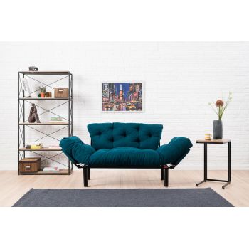 Canapea extensibilă cu 2 locuri, Futon, 859FTN1214, Metal, Albastru petrol