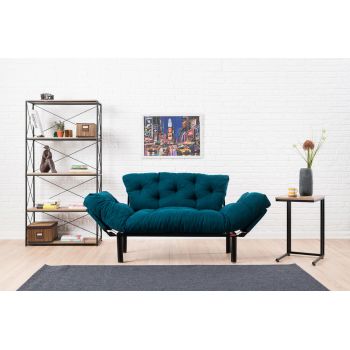 Canapea extensibilă cu 2 locuri, Futon, 859FTN1214, Metal, Albastru petrol