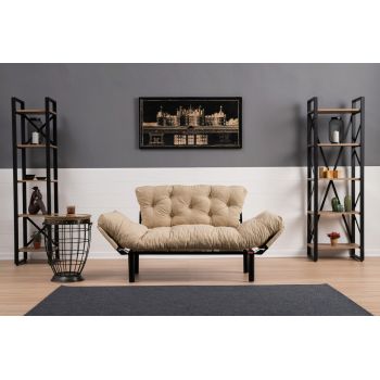 Canapea extensibilă cu 2 locuri, Futon, 859FTN1216, Metal, Crem ieftina