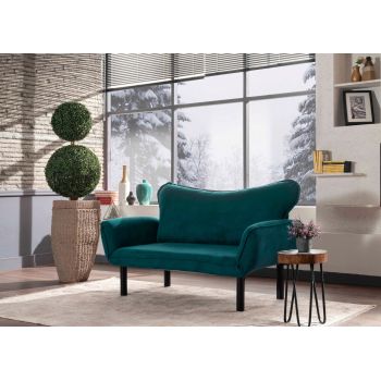 Canapea extensibilă cu 2 locuri, Futon, 859FTN1230, Metal, Albastru petrol ieftina