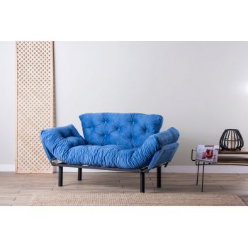 Canapea extensibilă cu 2 locuri, Futon, 859FTN1243, Metal, Albastru