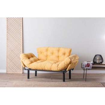 Canapea extensibilă cu 2 locuri, Futon, 859FTN1245, Metal, Galben mustar ieftina