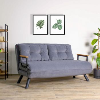 Canapea extensibilă cu 2 locuri, Futon, 859FTN1274, Metal , Gri ieftina