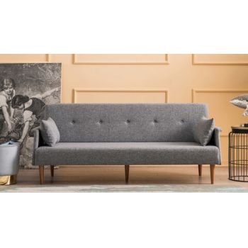 Canapea extensibila cu 3 locuri, Balcab Home, 825BLC1173, Lemn de fag / Metal, Gri