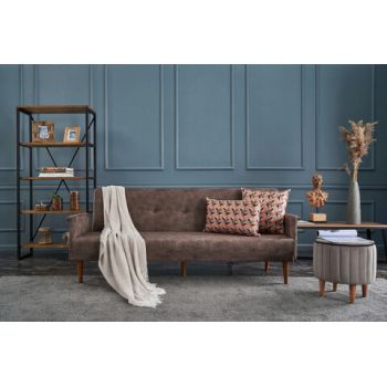 Canapea extensibila cu 3 locuri, Balcab Home, 825BLC2676, Lemn / Metal, Maro