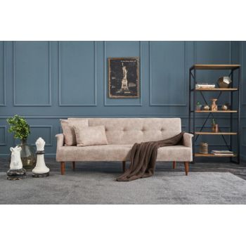 Canapea extensibila cu 3 locuri, Balcab Home, 825BLC2677, Lemn / Metal, Crem