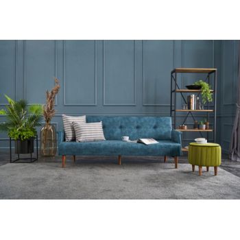 Canapea extensibila cu 3 locuri, Balcab Home, 825BLC2678, Lemn / Metal, Turcoaz
