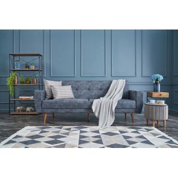 Canapea extensibila cu 3 locuri, Balcab Home, 825BLC2679, Lemn / Metal, Antracit