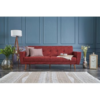 Canapea extensibila cu 3 locuri, Balcab Home, 825BLC2680, Lemn / Metal, Rosu claret