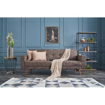Canapea extensibila cu 3 locuri, Balcab Home, 825BLC2681, Lemn / Metal, Maro