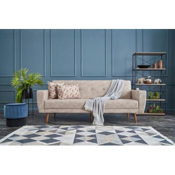 Canapea extensibila cu 3 locuri, Balcab Home, 825BLC2682, Lemn / Metal, Crem