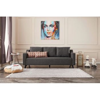 Canapea extensibila cu 3 locuri, Balcab Home, 825BLC2747, Lemn de fag, Antracit