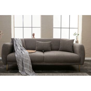 Canapea 3 locuri, Simena, Balcab Home, 219x95x80 cm, spatar mobil, sezut extins 90x180 cm, lemn de fag/poliester boucle, gri
