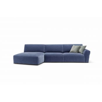 Coltar Extensibil Bubble Diamond Bleumarin, Sezlong pe Stanga, tapitat cu Stofa, l351xA165xH79 cm