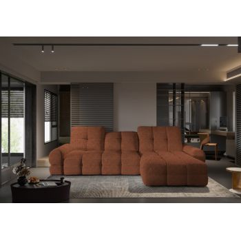 Coltar Extensibil, cu Sezlong pe Dreapta, Lada de Depozitare, Mecanism Electric Relax, Tollis Mini Caramiziu, l283xA178xH86-105 cm