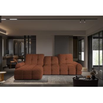 Coltar Extensibil, cu Sezlong pe Stanga, Lada de Depozitare, Mecanism Electric Relax, Tollis Mini Caramiziu, l283xA178xH86-105 cm