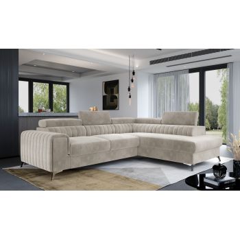 Coltar Extensibil Laurette cu Lada de Depozitare, Sezlong pe Dreapta, Tetiere Reglabile, l275xA205xH69-98 cm-Paros 02