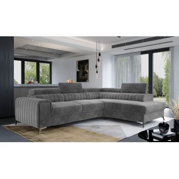 Coltar Extensibil Laurette cu Lada de Depozitare, Sezlong pe Dreapta, Tetiere Reglabile, l275xA205xH69-98 cm-Paros 06