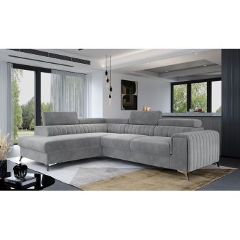 Coltar Extensibil Laurette cu Lada de Depozitare, Sezlong pe Stanga, Tetiere Reglabile, l275xA205xH69-98 cm-Monolith84