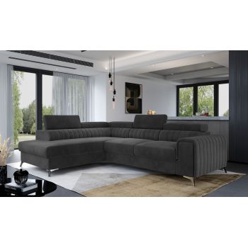Coltar Extensibil Laurette cu Lada de Depozitare, Sezlong pe Stanga, Tetiere Reglabile, l275xA205xH69-98 cm-Monolith97