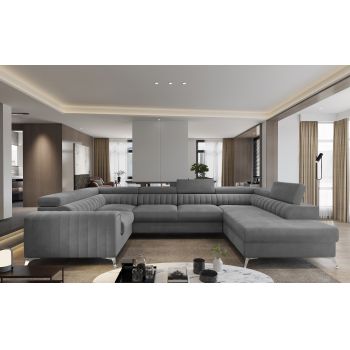 Coltar Extensibil Louisette cu Lada de Depozitare, Sezlong pe Dreapta, Tetiere Reglabile, l340xA202xH72-92 cm-Velvetmat04