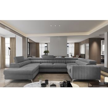 Coltar Extensibil Louisette cu Lada de Depozitare, Sezlong pe Stanga, Tetiere Reglabile, l340xA202xH72-92 cm-Velvetmat04