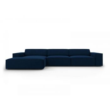 Coltar fix de 4 locuri din Catifea Albastru royal cu forma si orientare sezlong customizabila L284cm Jodie