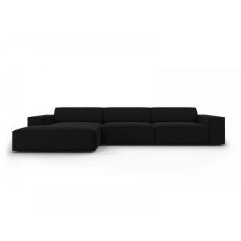 Coltar fix de 4 locuri din Catifea Negru cu forma si orientare sezlong customizabila L284cm Jodie