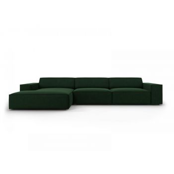 Coltar fix de 4 locuri din Catifea Verde cu forma si orientare sezlong customizabila L284cm Jodie