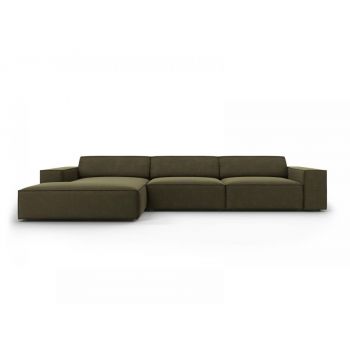 Coltar fix de 4 locuri din Catifea Verde inchis cu forma si orientare sezlong customizabila L284cm Jodie
