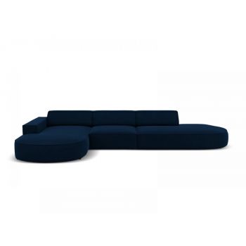 Coltar fix de 4 locuri forma rotunjita din Catifea Albastru royal cu orientare customizabila L342cm Jodie