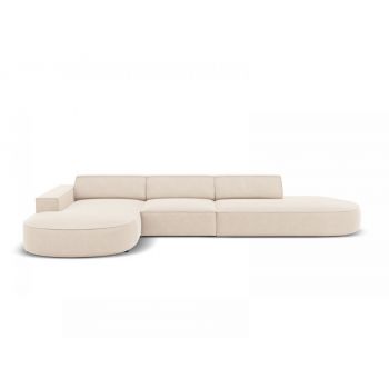 Coltar fix de 4 locuri forma rotunjita din Catifea Bej deschis cu orientare customizabila L342cm Jodie