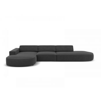 Coltar fix de 4 locuri forma rotunjita din Catifea Gri cu orientare customizabila L342cm Jodie