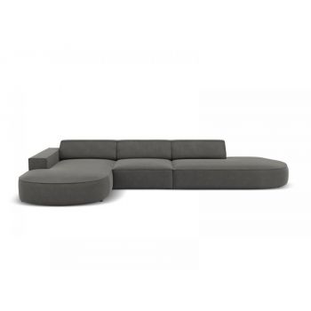 Coltar fix de 4 locuri forma rotunjita din Catifea Gri deschis cu orientare customizabila L342cm Jodie