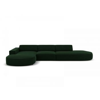 Coltar fix de 4 locuri forma rotunjita din Catifea Verde cu orientare customizabila L342cm Jodie