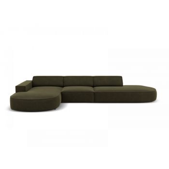 Coltar fix de 4 locuri forma rotunjita din Catifea Verde inchis cu orientare customizabila L342cm Jodie